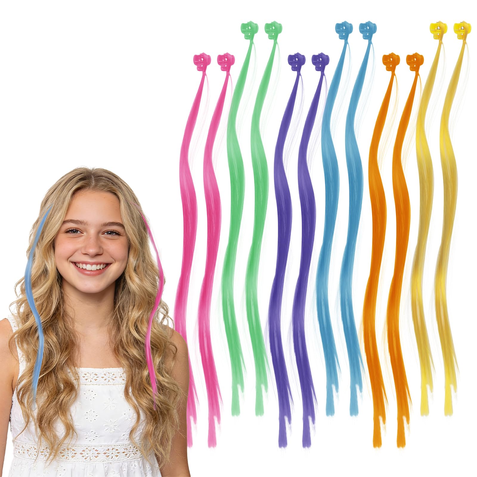 24PCS Colored Hair Extensions for Girls Colorful Hair Accessories