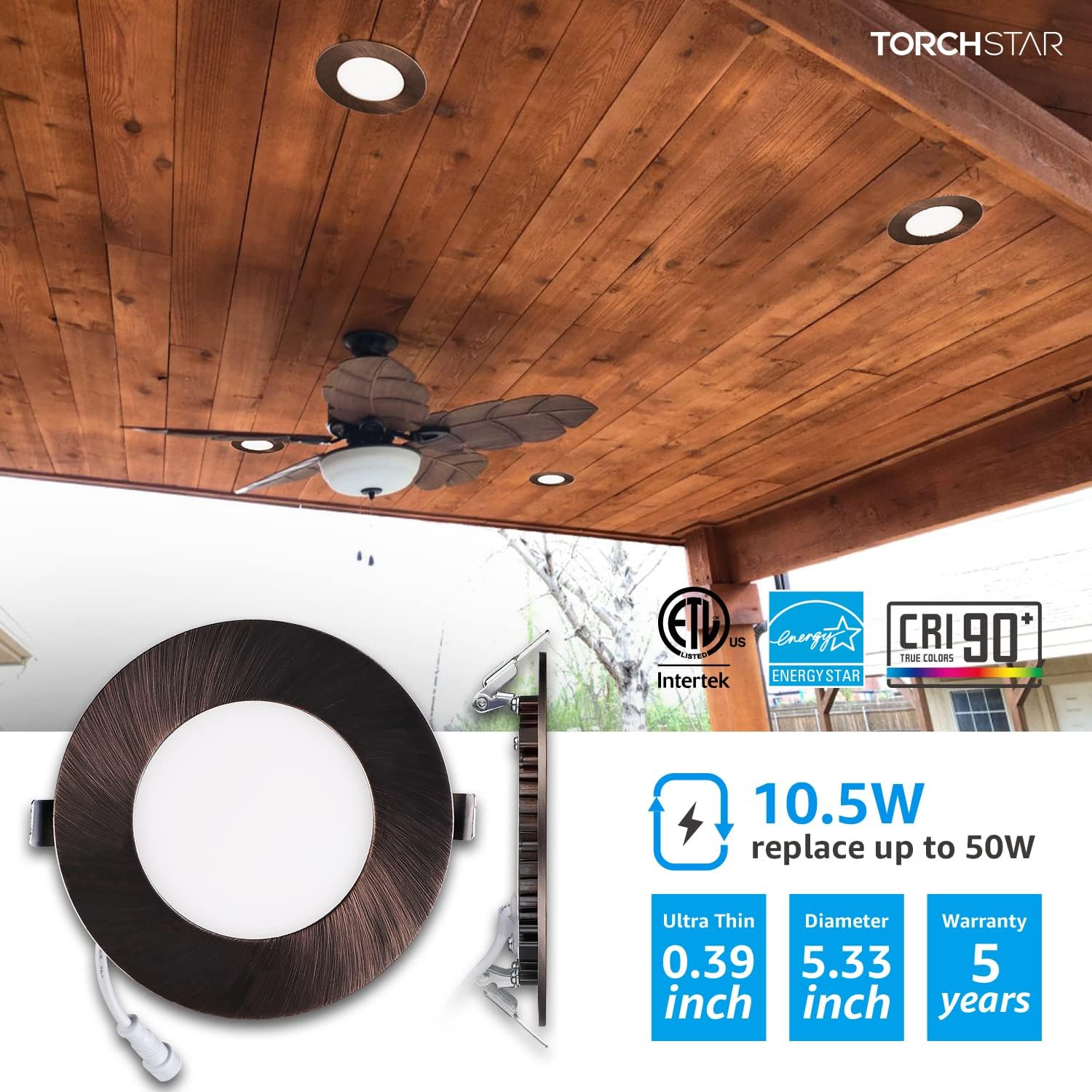 Super Brands TORCHSTAR E-Lite Series 4 Inch Ultra Thin LED Recessed Lights with J-Box, Slim Panel Downlight, 10.5W CRI90+, 10%-100% Dimmable, Oil Rubbed Bronze, 2700K Soft White, ETL & Energy Star, Pack of 6 Cheapest π TORCHSTAR E-Lite Series 4 Inch Ultra Thin LED Recessed Lights with J-Box, Slim Panel Downlight, 10.5W CRI90+, 10%-100% Dimmable, Oil Rubbed Bronze, 2700K Soft White, ETL & Energy Star, Pack of 6