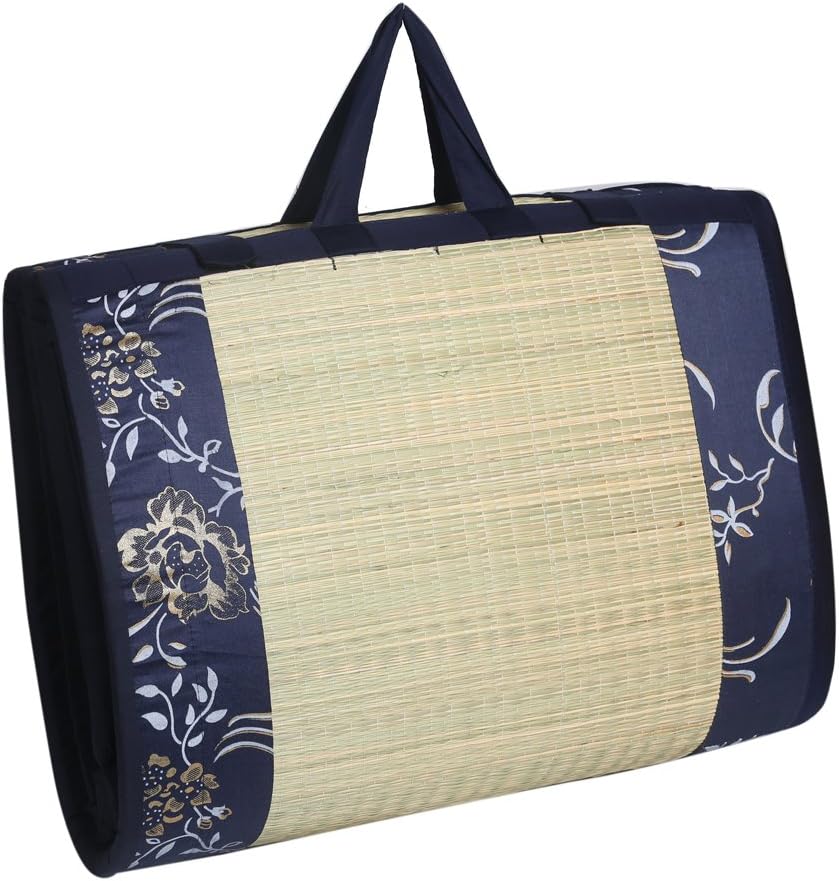 Future Lifestyle Foldable Cushion Mat | Korai River Grass (4x6 Ft) with 18MM Soft Foam | Premium Dark Blue Butter Satin Fabric |Durable Mat for Sleeping, Yoga & Outdoor Relaxation