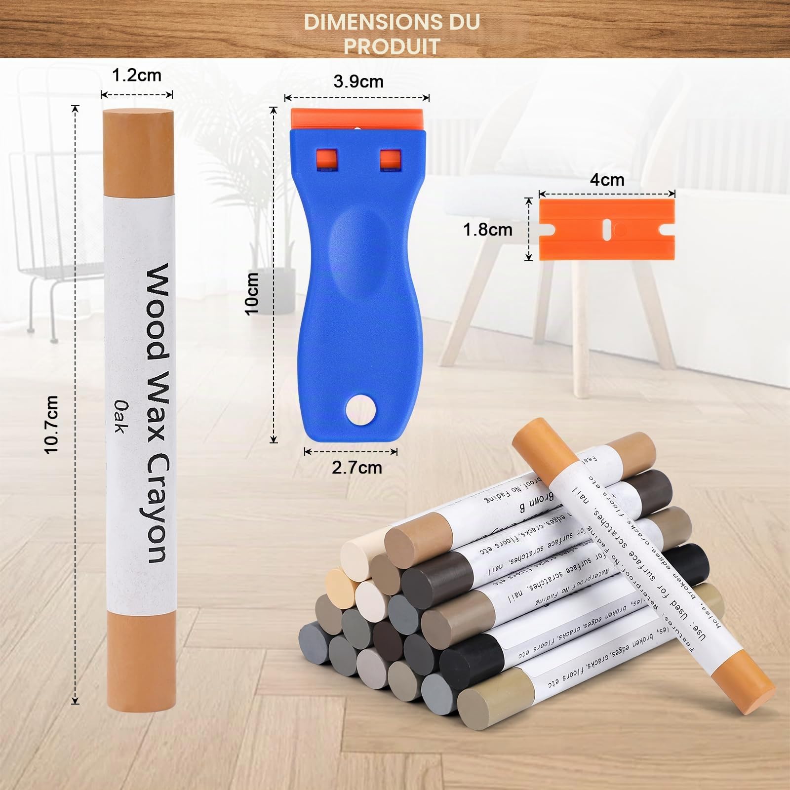 Kit de crayons de cire pour réparation de meubles, bâton de mastic, marqueurs de retouche multi-surfaces