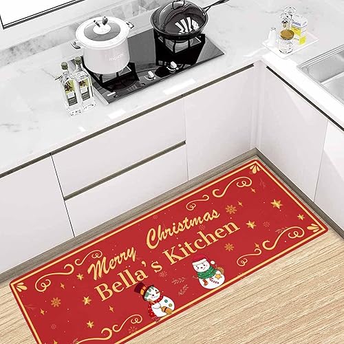 Miniatura 3 de Tapetes de cocina navideños personalizados para el piso, alfombras de cocina personalizadas con nombre de la familia, tapete de cocina