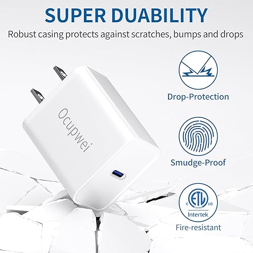 Miniatura 4 de Cargador de carga rápida para iPhone 14, 13, 12, 11 certificado MFi, paquete de 3 cargadores de pared PD de 20 W PD USB C con cable Lightning de 6.6