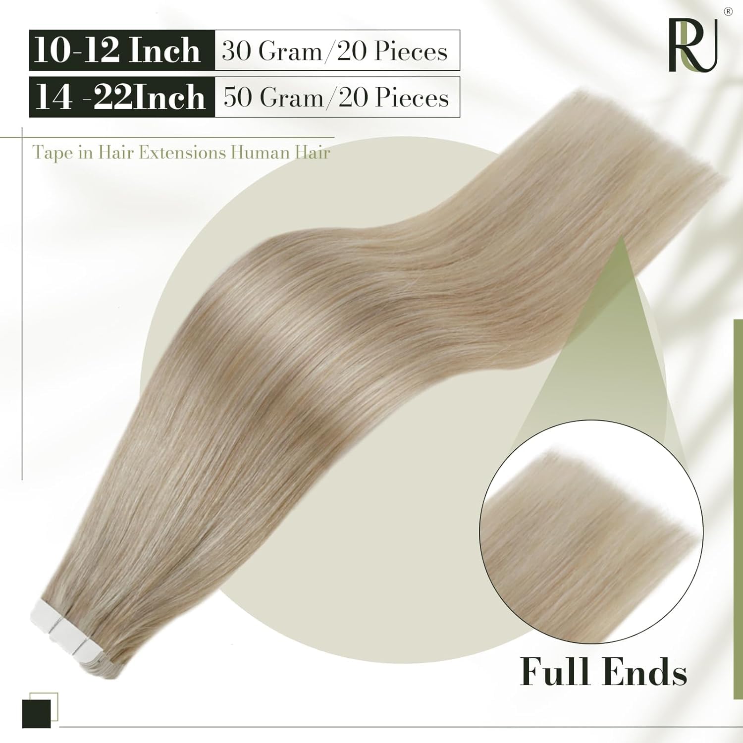 RUNATURE 20 Inch Tape in Hair Extensions Human Hair Blonde Tape Hair Extensions Real Human Hair Ash Blonde Highlight Blondes Invisible Tapes Hair 50g 20Pcs #p18/60 - Image 3
