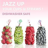 Vista 5 de 6 fundas de paja con diseño de flores bonitas compatibles con vasos Stanley de 30 y 40 onzas, tapas reutilizables de silicona para popotes