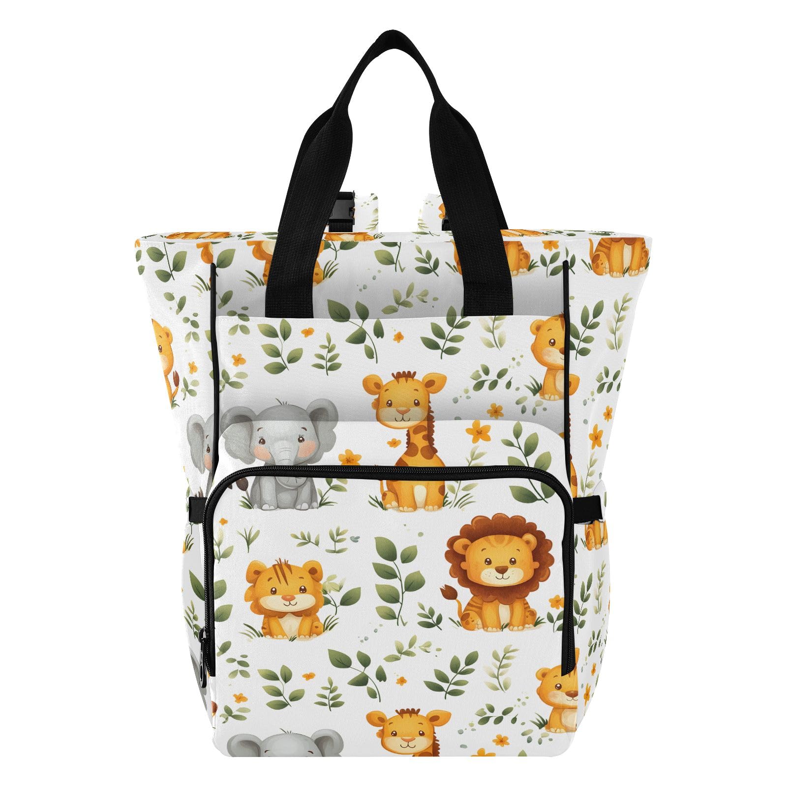 Mnsruu Mochila para pañales de bebé con diseño de animales, elefante, tigre, bolsa grande, impermeable, bolsa de pañales de viaje para mamás y papás