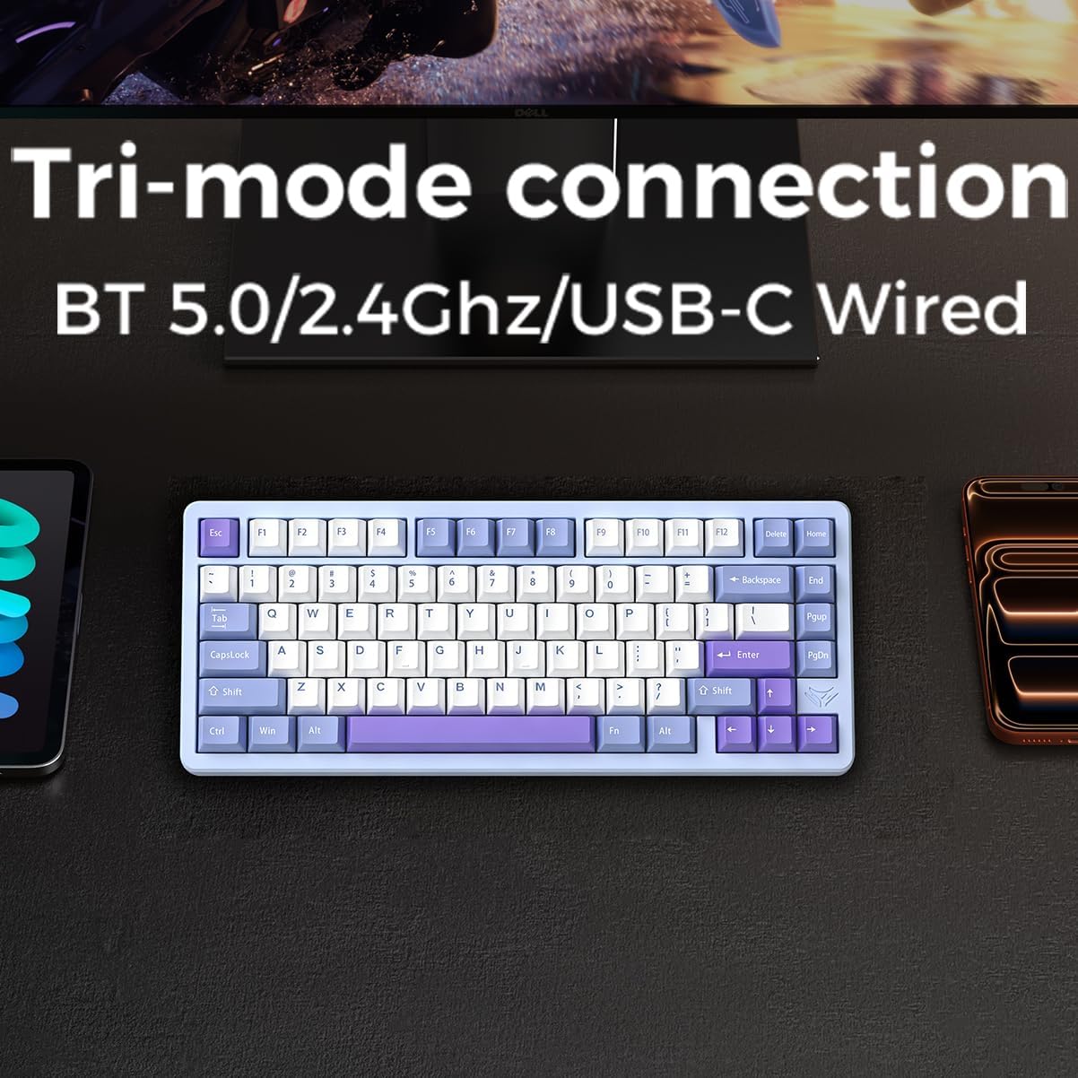 MK INKY75 Mechanical Keyboard with Full Aluminum Wireless Mechanical Gaming Keyboard, 75% Layout Mechanical Keyboard BT/2.4G/USB-C,Hot Swappable, Creamy Sounding, RGB/PP/4000mAh(Blue)