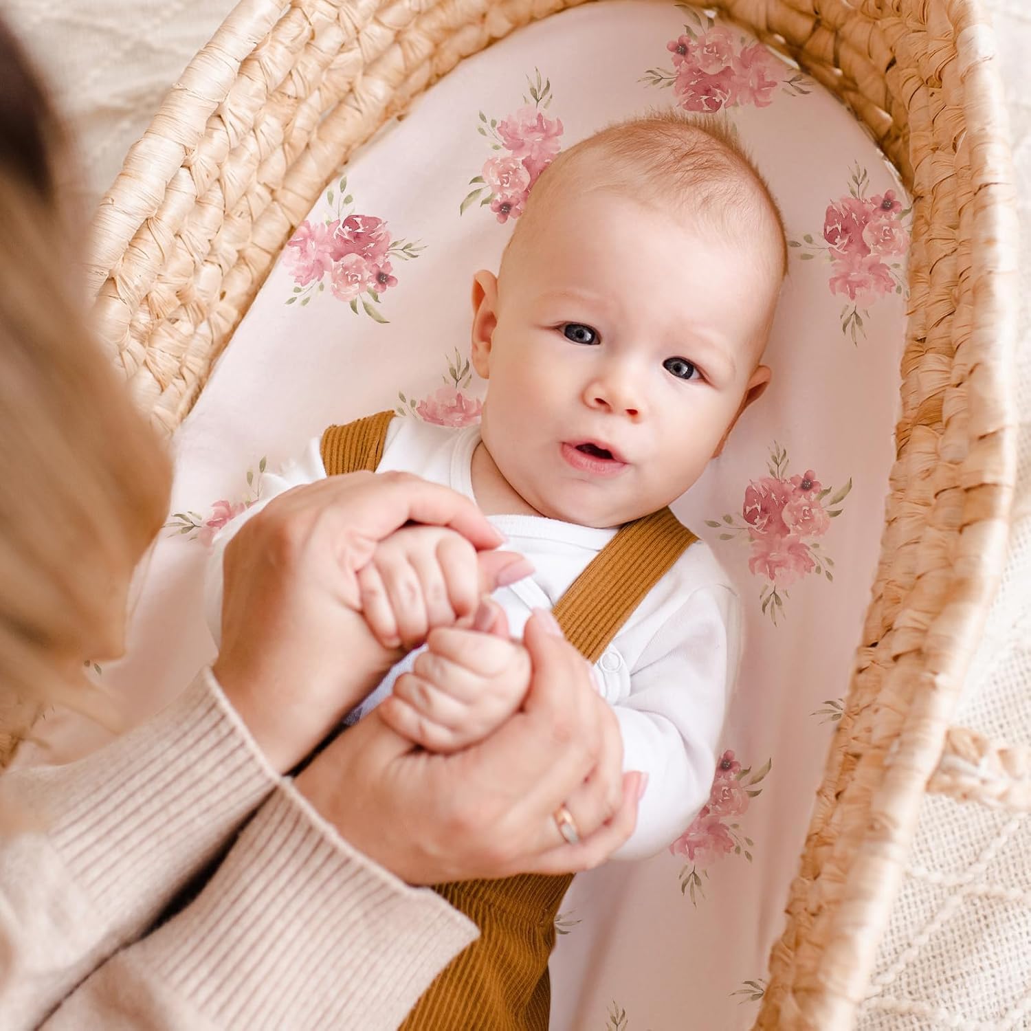 Floral Bassinet Sheets Girl 3 Pack, Breathable Cozy Fitted Mattress Sheet, Elastic Travel Bassinet Fashionable, Standard Cradle Safe Sheets for Baby Boy Girls 32" x 16" - Image 4