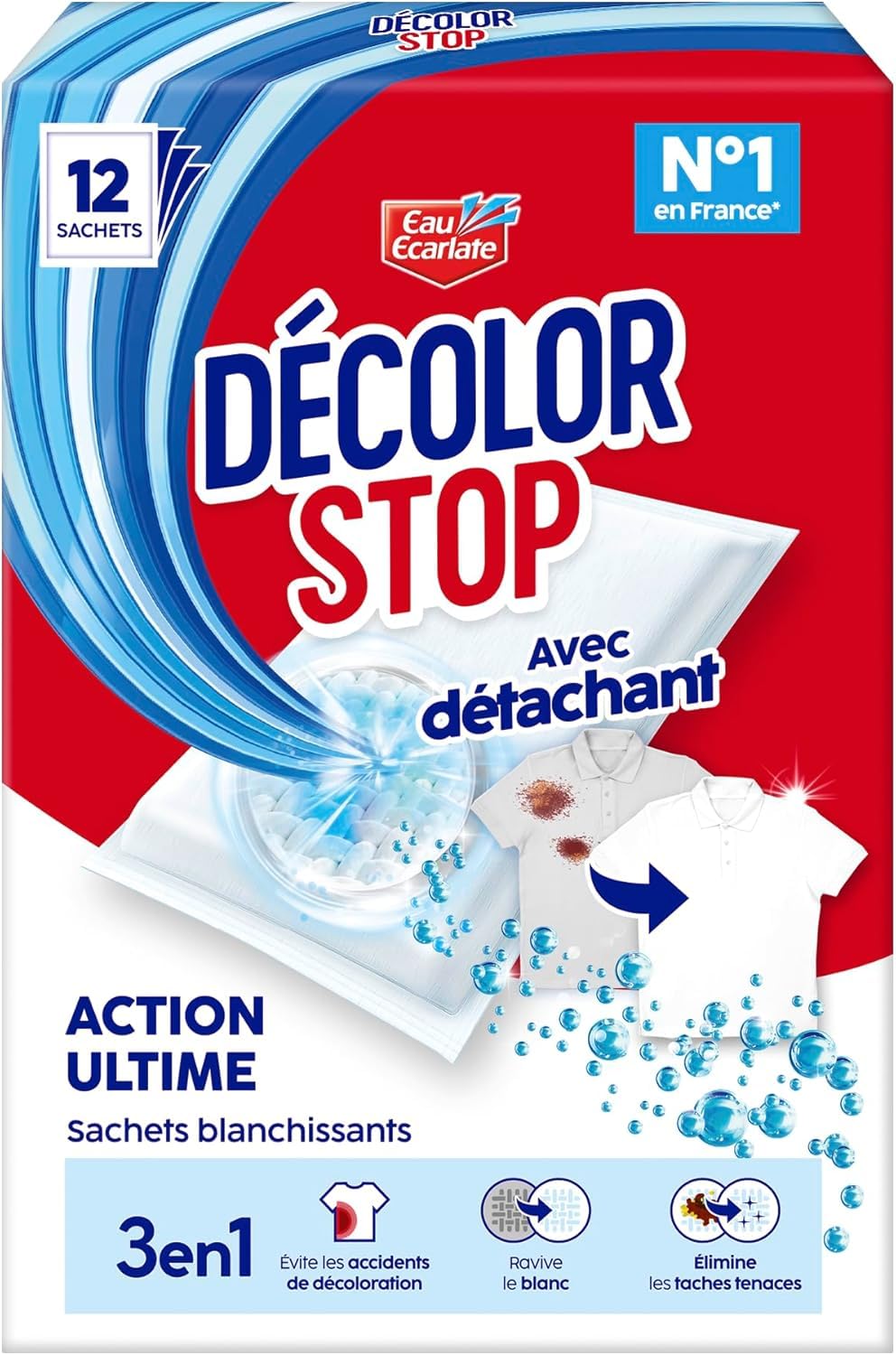 Décolor Stop - Lot 64 sachets 3-en-1 : 40 couleurs + 24 blancs, pack 4x couleur + 2x blanc, détachants pour linge