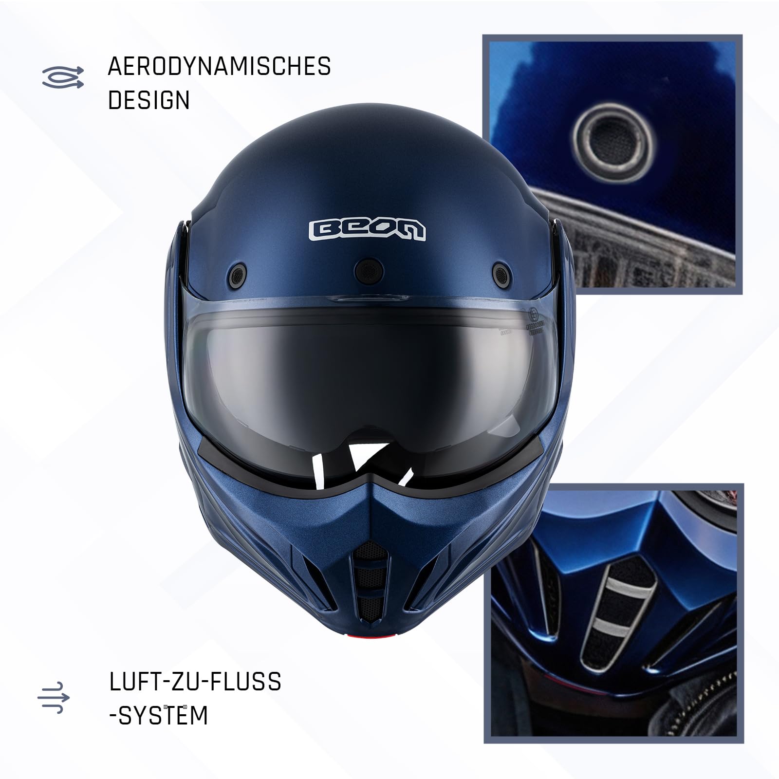 BEON Stratos Motorradhelm - Systemhelm Klapphelme mit Visier und Sonnenblende - Rollerhelm Sonnenblende - Motorrad Helm Damen & Herren - Integralhelm 180° Klappbar - Anti-Kratz-Visier