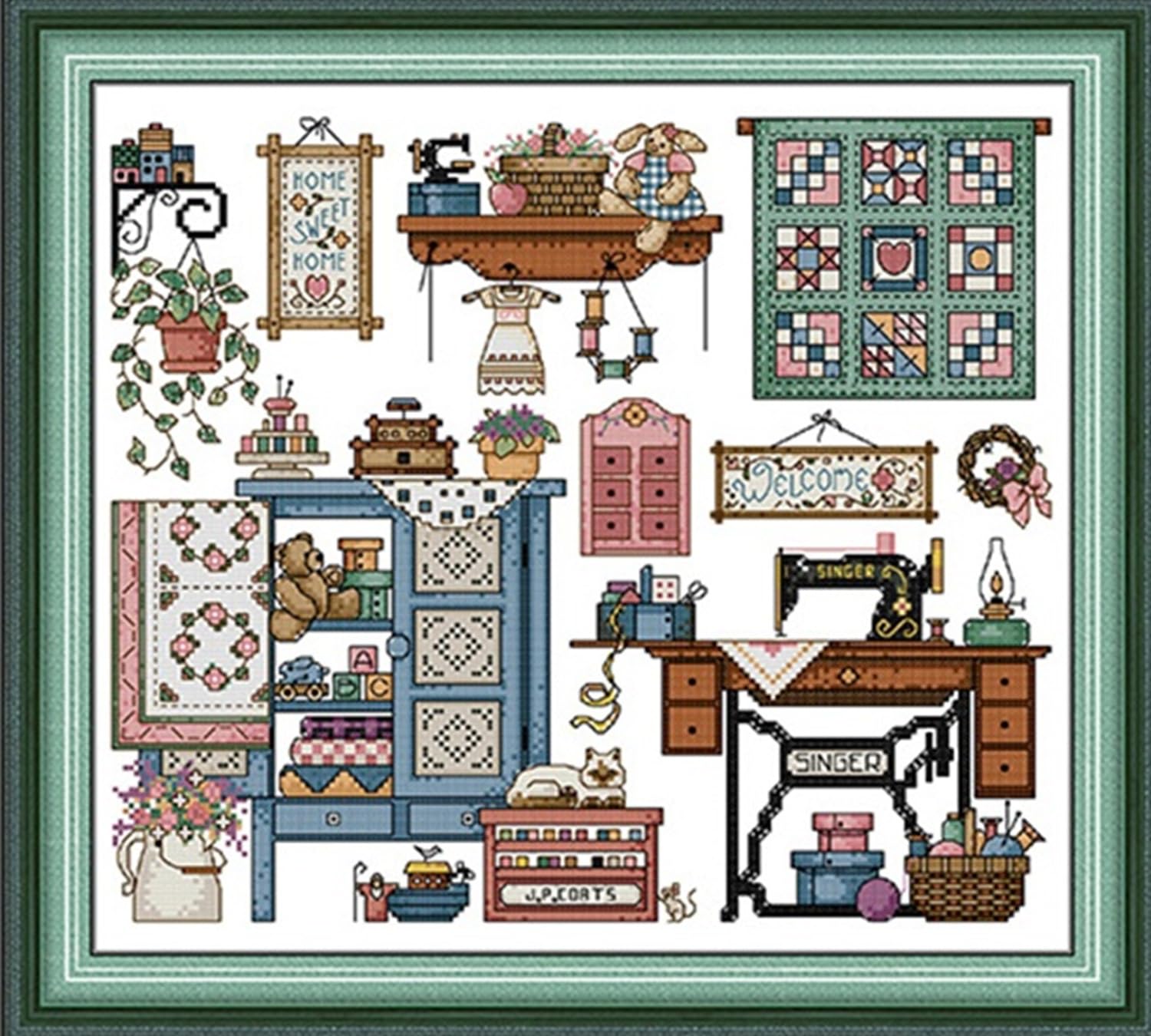Rosyfoxes Cross Stitch Kits Stamped Full Range of Embroidery Starter Kits for Adult DIY-Printed kit Love Sewing 2(Printed) 11ct 3-trands20.5x18.1inches
