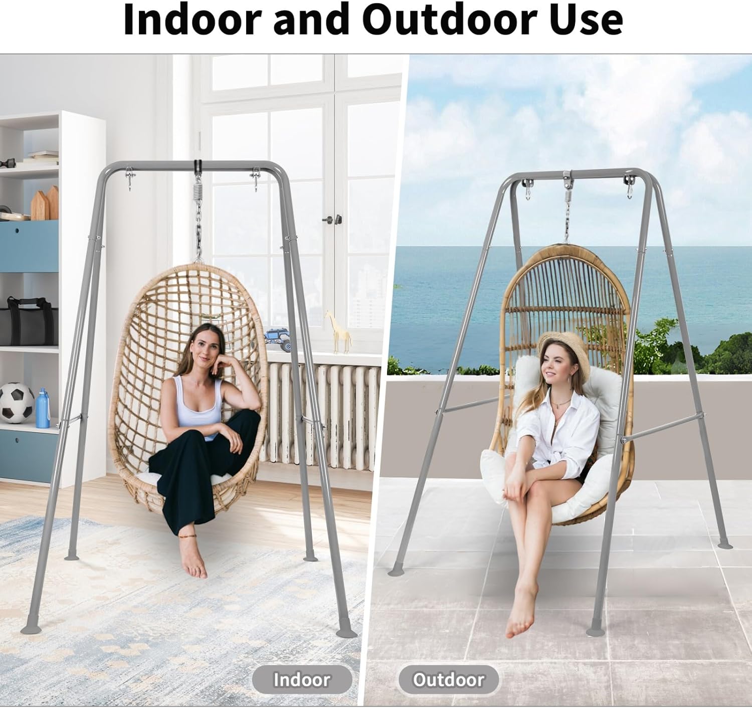 Swing Stand Only, Hammock Chair Stand, Heavy-Duty Metal Stand, Multi-Use Swing Frame for Indoor and Outdoor, Backyard, Max Load 300lbs, Hammock Chair not Included (Gray)