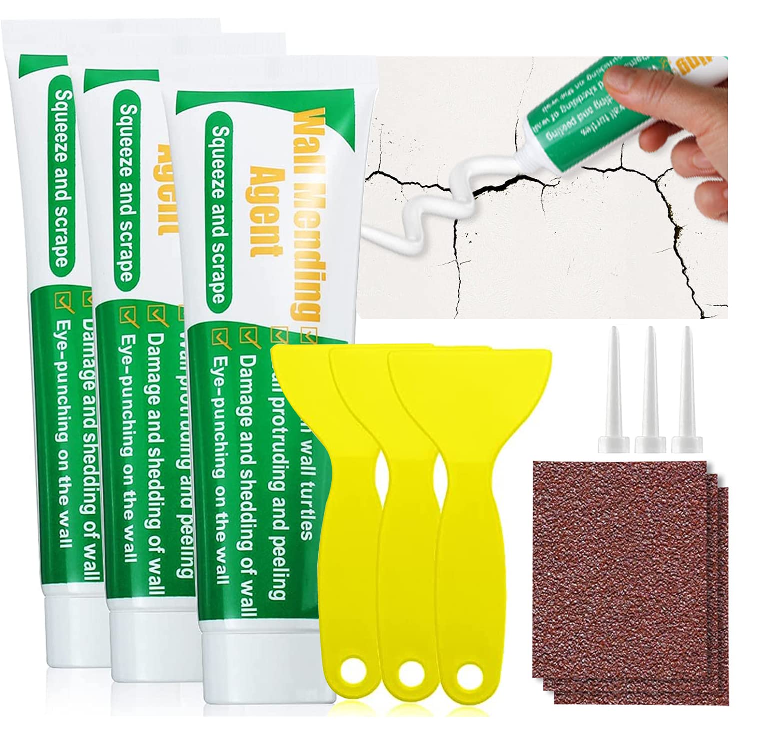 Buy Wall Repair Kit, MODUSKYE 3 Packs Wall Mending Agent with Scraper Sandpaper Spackle Repair