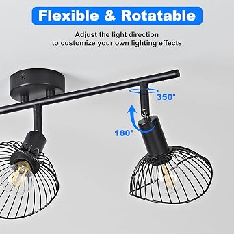 OKELI Spotlights Ceiling Light 3 Way, Black Kitchen Lights Ceiling with Rotatable E14 Socket, Rods Adjustable Spot Light Fitting Ceilings for Kitchen Bedroom Living Room, Bulb Not Included [Energy Class B]