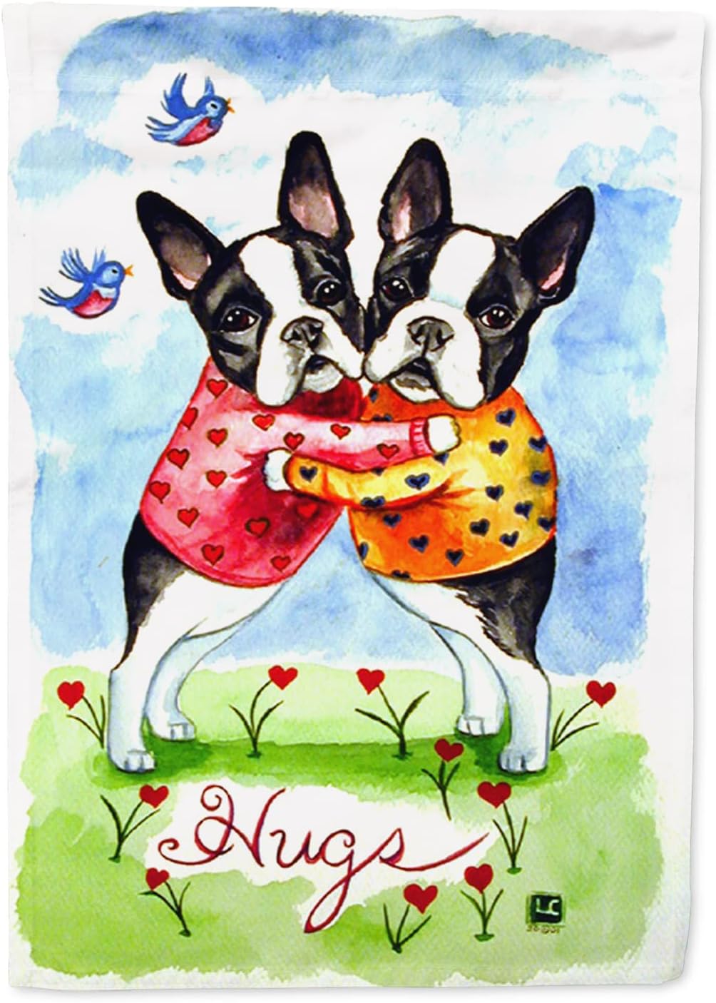 Caroline's Treasures 7015CHF Hugs Boston Terrier House Flag Large Porch Sleeve Pole Decorative Outside Yard Banner Artwork Wall Hanging, Polyester, House Size, Multicolor