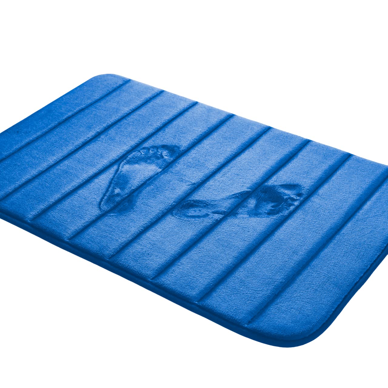 Luxury Home Fashion Juego de 2 alfombras de baño de espuma viscoelástica de color sólido con diseño de rayas y reverso de PVC antideslizante (azul real)