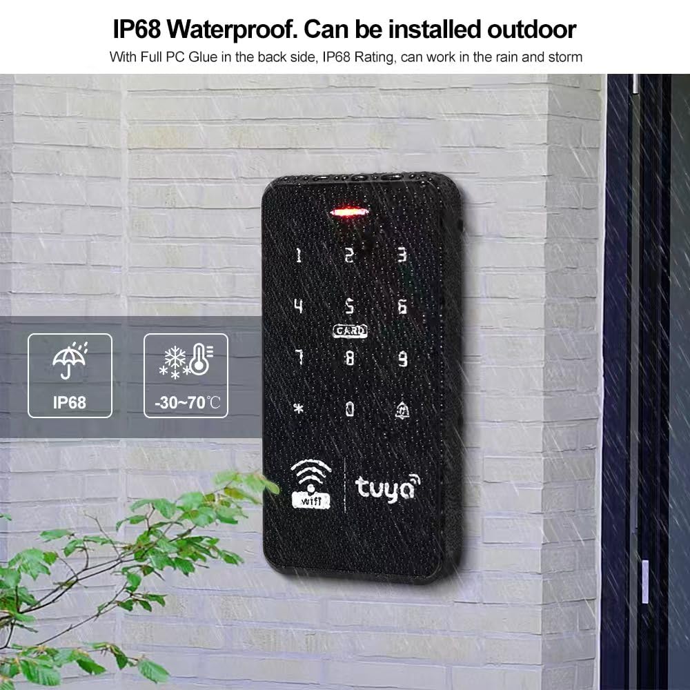 Sistema de control de acceso con teclado con pantalla táctil WiFi, teclado retroiluminado, IP68 impermeable, soporta tarjeta/contraseña/aplicación con función de graffiti, capacidad de 1000 usuarios