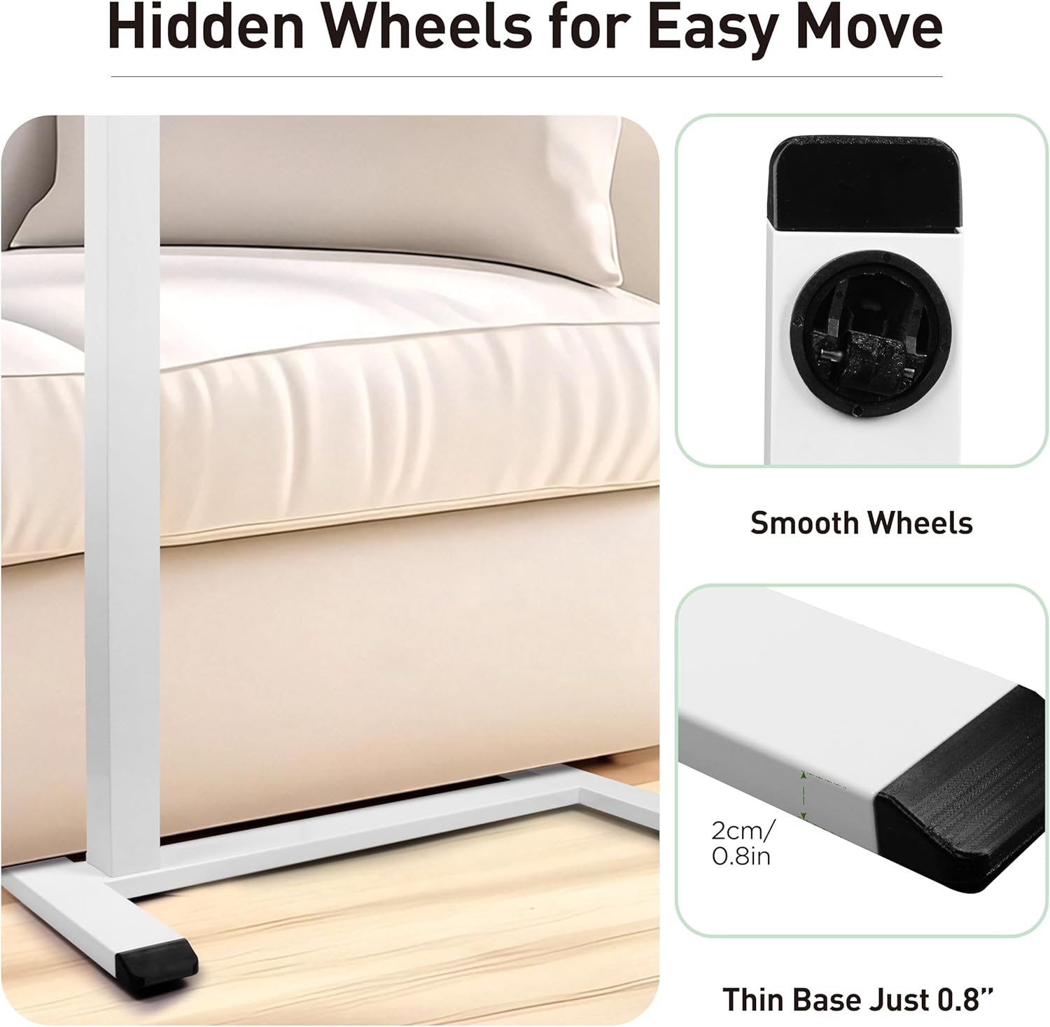 Tilt Overbed Bedside Table with Wheels, Height Adjustable Mobile Standing Stand Up Rolling Laptop PC Desks, Computer Workstation Cart Standing Laptop Desk for Hospital Home Office (White)