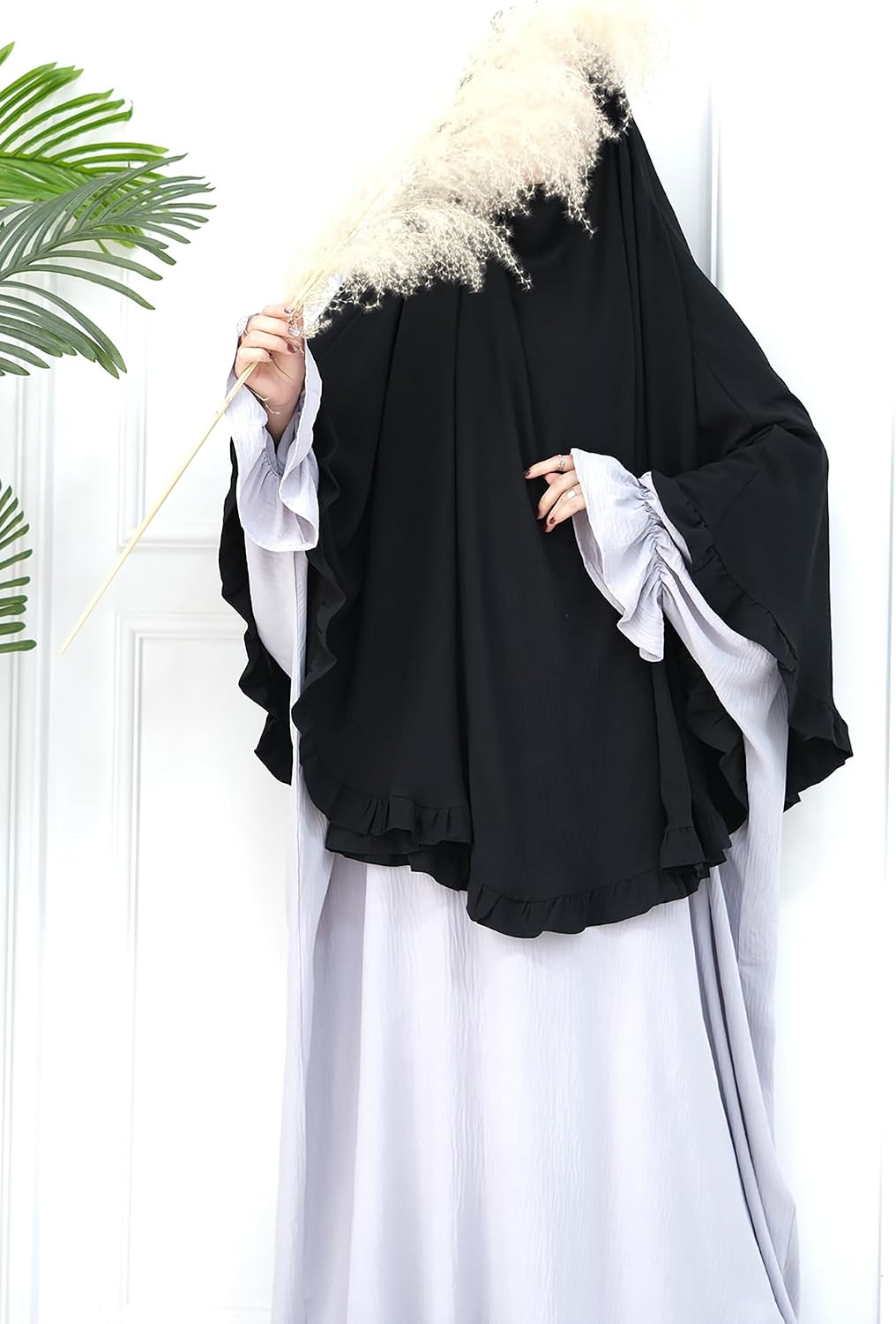 Muslim Prayer Hijab Solid Color Ruffled Head Scarf Women Islamic Head Cover Khimar