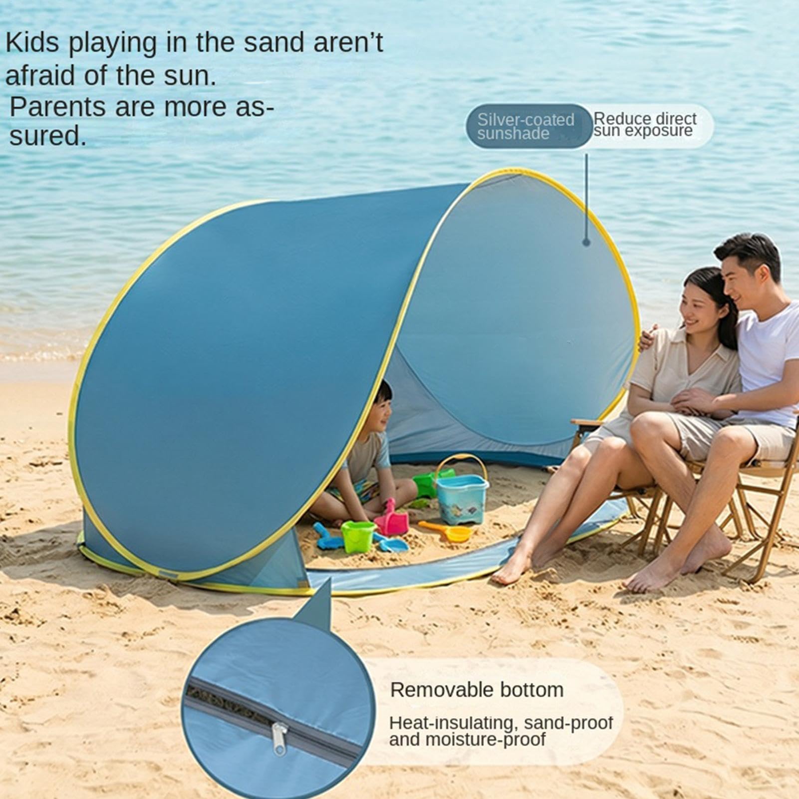 Tenda da Spiaggia Tettuccia Portatile Da Esterni Con Protezione Raggi | Rifugio Dal Sole Per La Spiaggia per 2-3 Persone Ideale per Vacanze Estive All'Aria Aperta Viaggi Trekking
