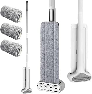 Qiccijoo Hand Washing Free Flat Mop Self Wringing Floor Cleaning Mop with 3 Microfiber Washable Pads,360 Floor Cleaning Mop for Hardwood, Laminate, Tile Floor Cleaning, Stainless Steel Handle