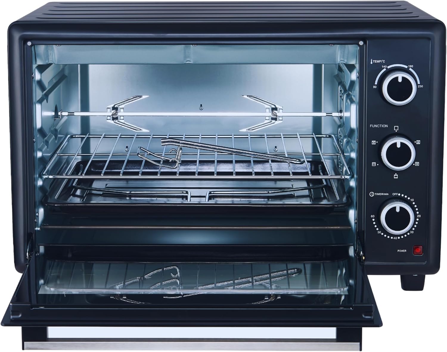 OptimumX Forno Elettrico 60L Ventilato 2200W Girarrosto Nero