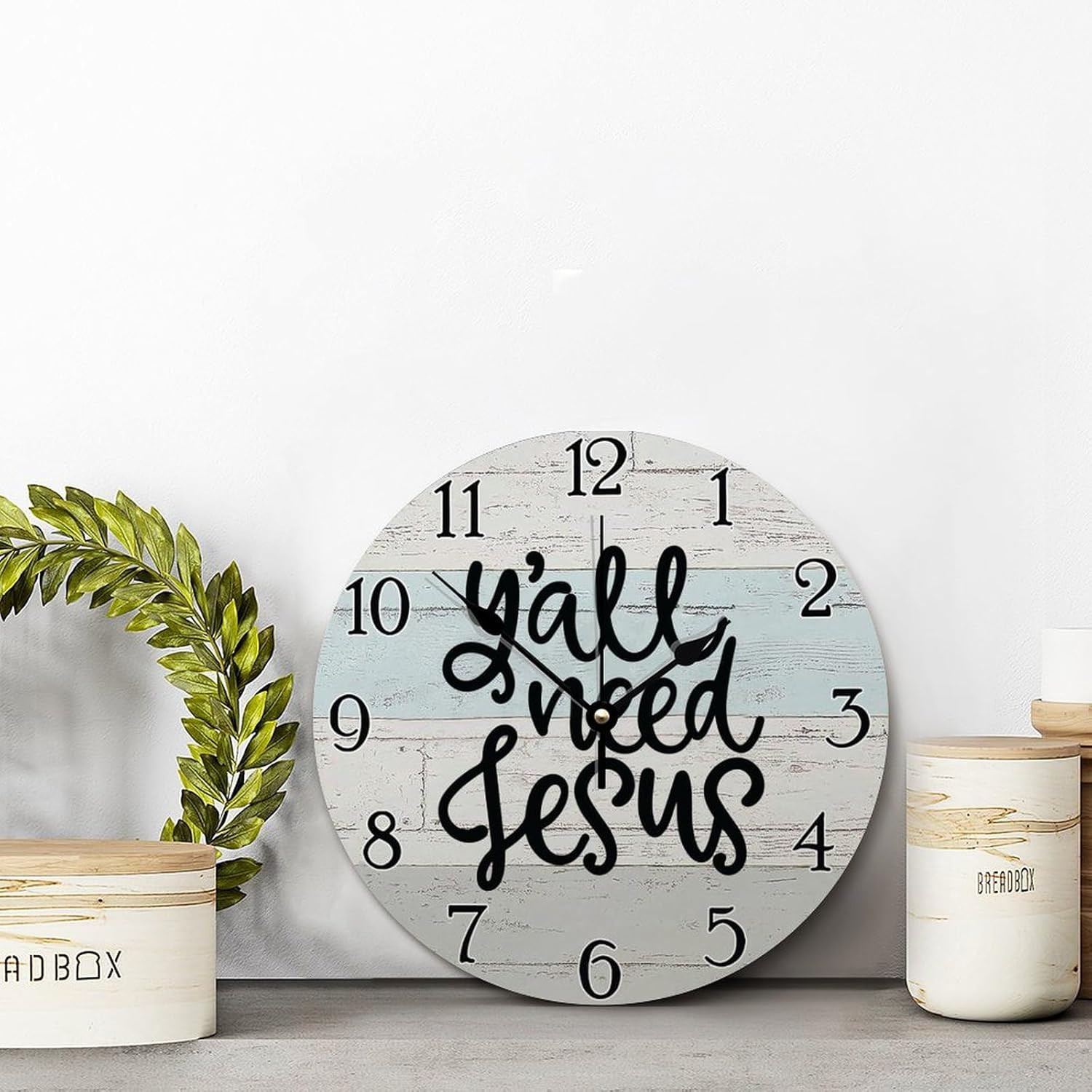 Yall Need Jesus Wall Clock Bible Verse Christian Large Wooden Wall Clocks Battery Operated 12 Inch Silent Jesus Quote Living Room Decor Gift for Man Woman Friend Anniversary