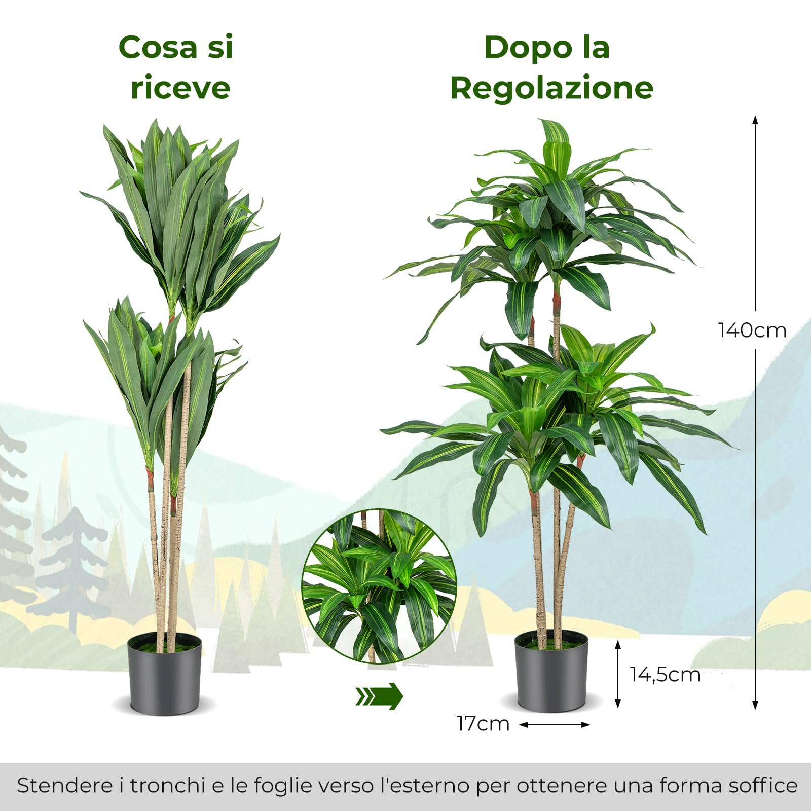COSTWAY Pianta Finta Dracaena da Interno ed Esterno 140 cm