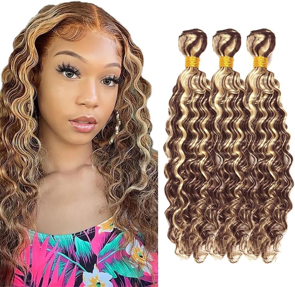 Amazon.com : DiexrLamx P4/613 Bundles Blonde Deep Wave Human Hair ...