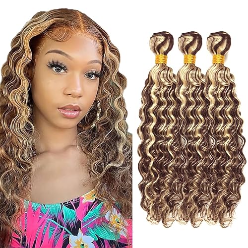 P4613 Bundles Highlight Deep Wave Bundle Blonde Human Hair Bundle