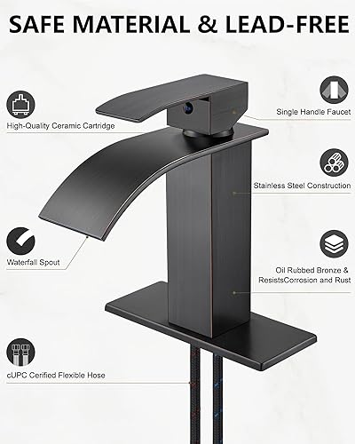 Miniatura 6 de Midanya Grifo de baño con boquilla de cascada de una sola manija, grifo de lavabo de baño de 1 agujero, moderno grifo de lavabo de lavabo de RV con