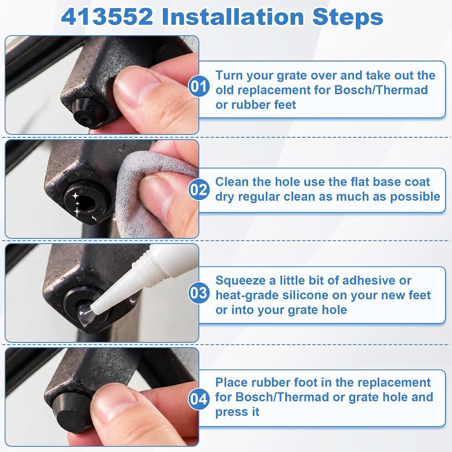 Rubber Grate Feet Kit for Bosch/Thermador 413552 - Stove Range Grates-16 Pack - New