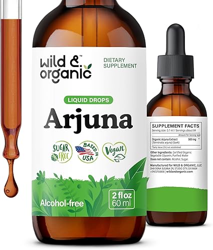 Wild & Organic Tintura de extracto de corteza de Arjuna - Soporte antioxidante - Suplemento de extracto de Terminalia Arjuna - Añadir al té