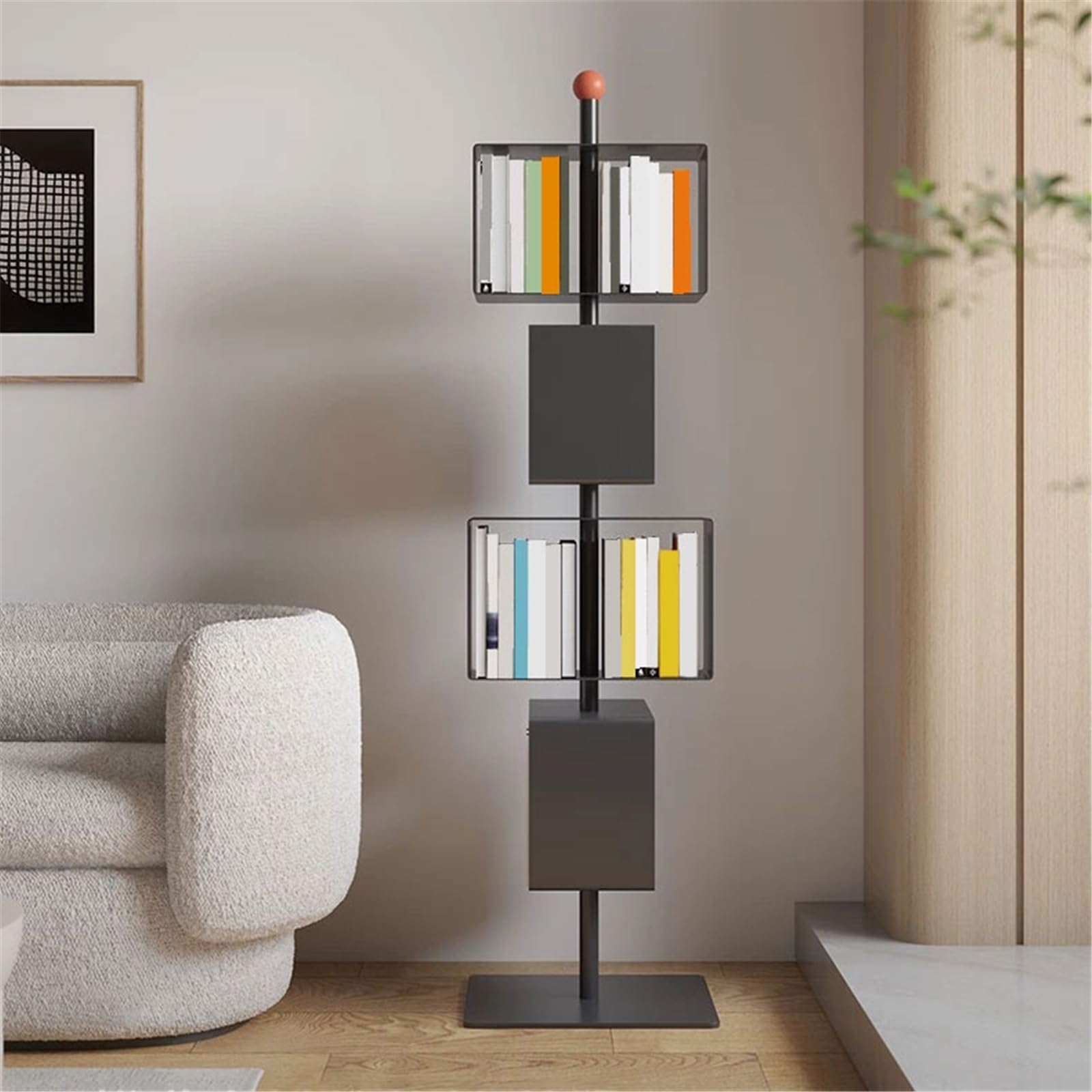 Vitrinenregale Rotation bodenstehender moderner kreativer Eisen-Bücherregal-Eck-Minimalismus-Display-Aufbewahrungsständer freistehend