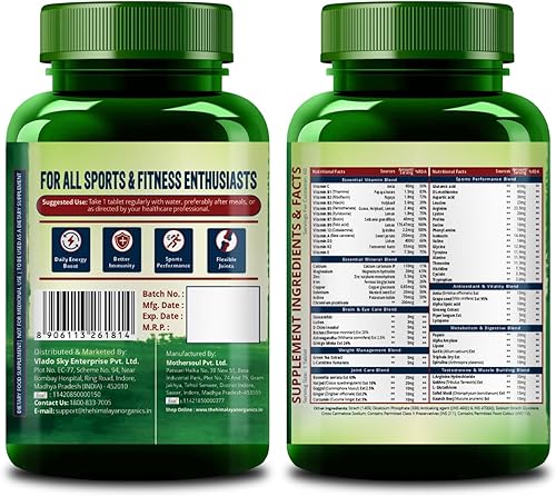 Miniatura 8 de Himalayan Organics Organics Multivitamínico deportivo con más de 60 nutrientes  Vitamina B1, B2, B3, B5, B6, B12, A, E, C, D, K, biotina, calcio,