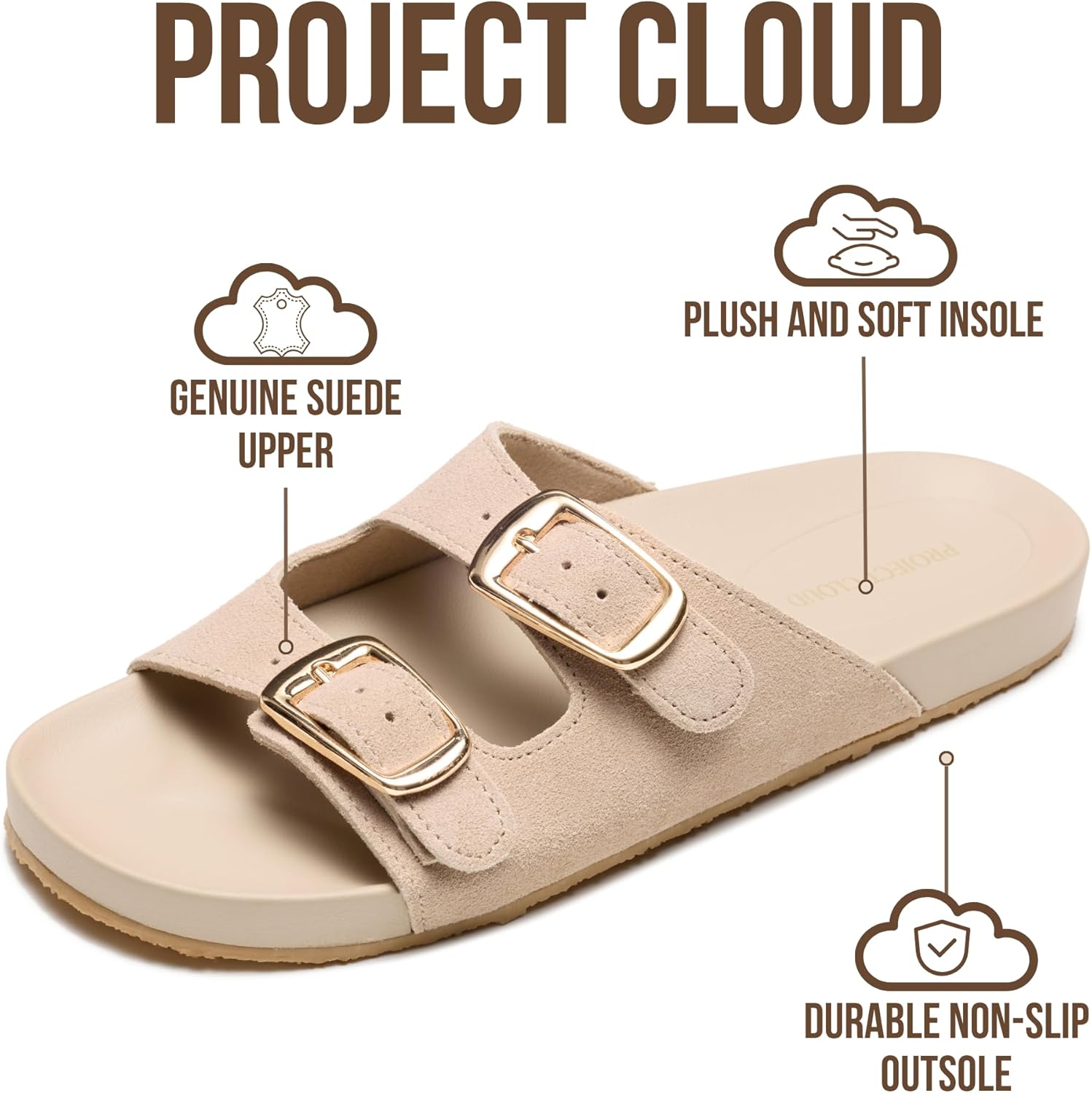Project Cloud 100% Genuine Leather Womens Sandals Comfortable Plush & Soft Insole Sandals Women - Non-Slip Flat Sandals for Women 2026 - Lightweight Womens Slides (DAINTY)
