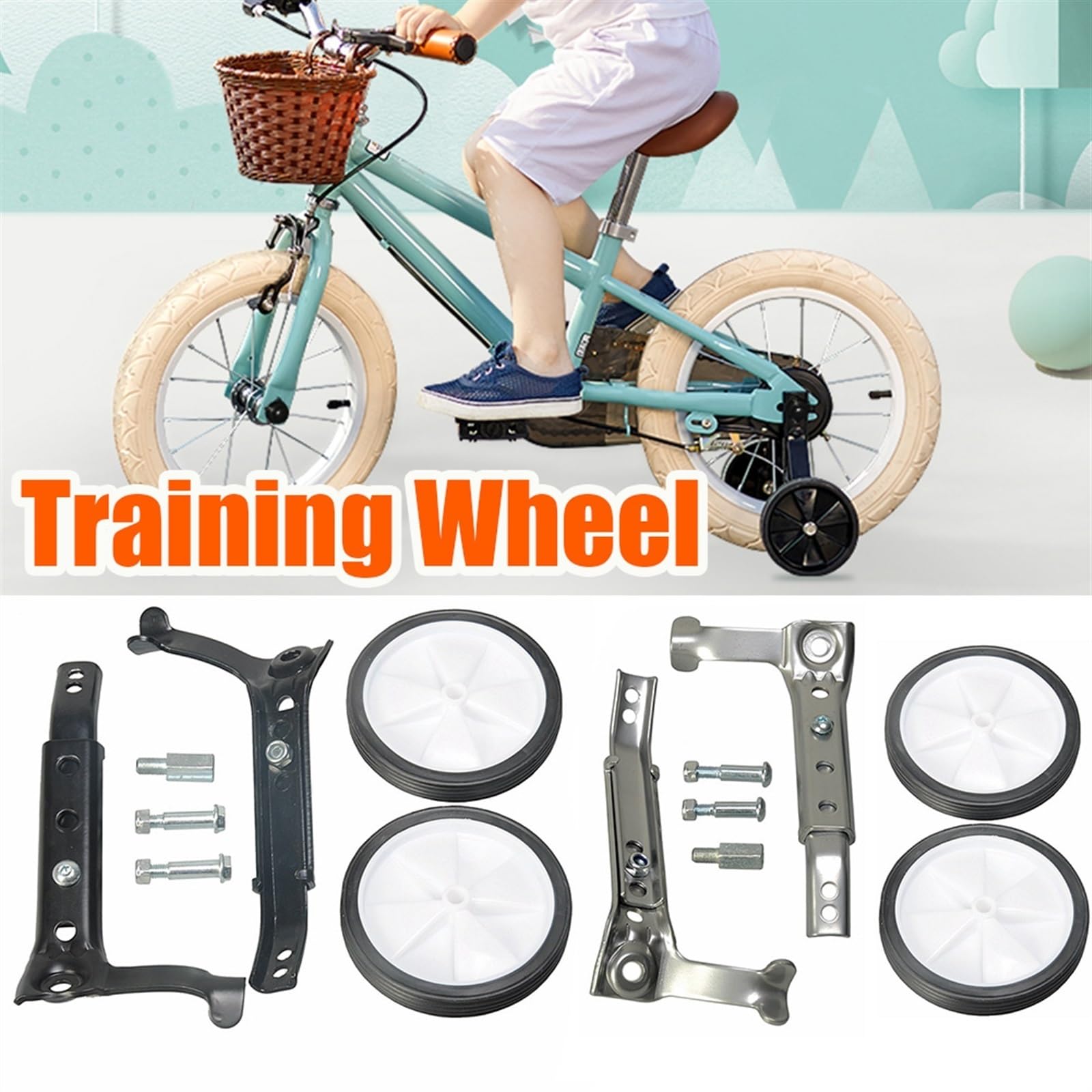 Rotelle per Bici Bambini 2pcs Ruota da Allenamento for Ciclismo Universale Bicicletta for Bambini Assistenza stabilizzatore dell'equilibrio in Acciaio.