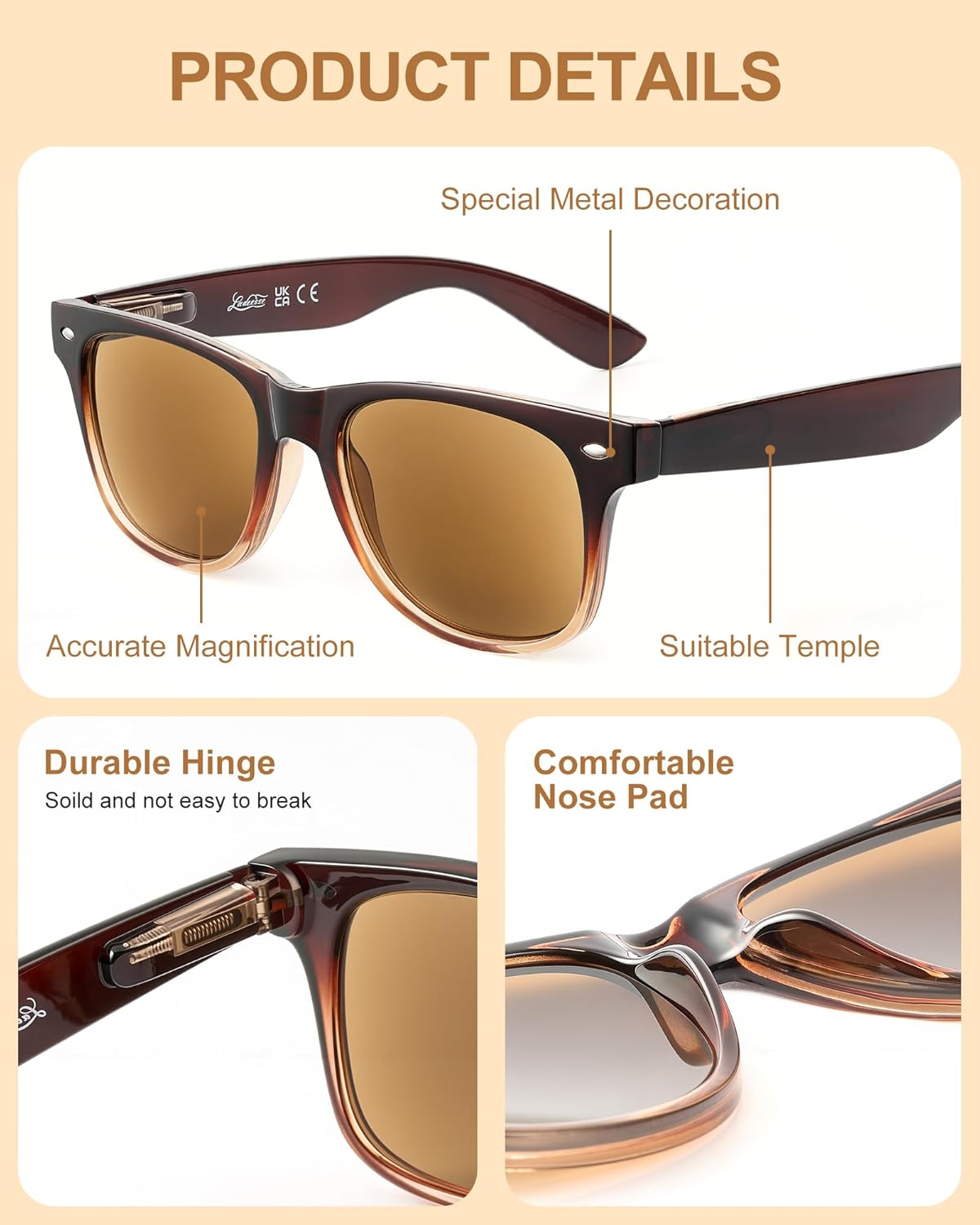 LADEESSE 3 Pack Reading Sunglasses for Women, UV400 Sun Readers Glasses Spring Hinge Outdoor Sunglasses(Not bifocal) - Image 3