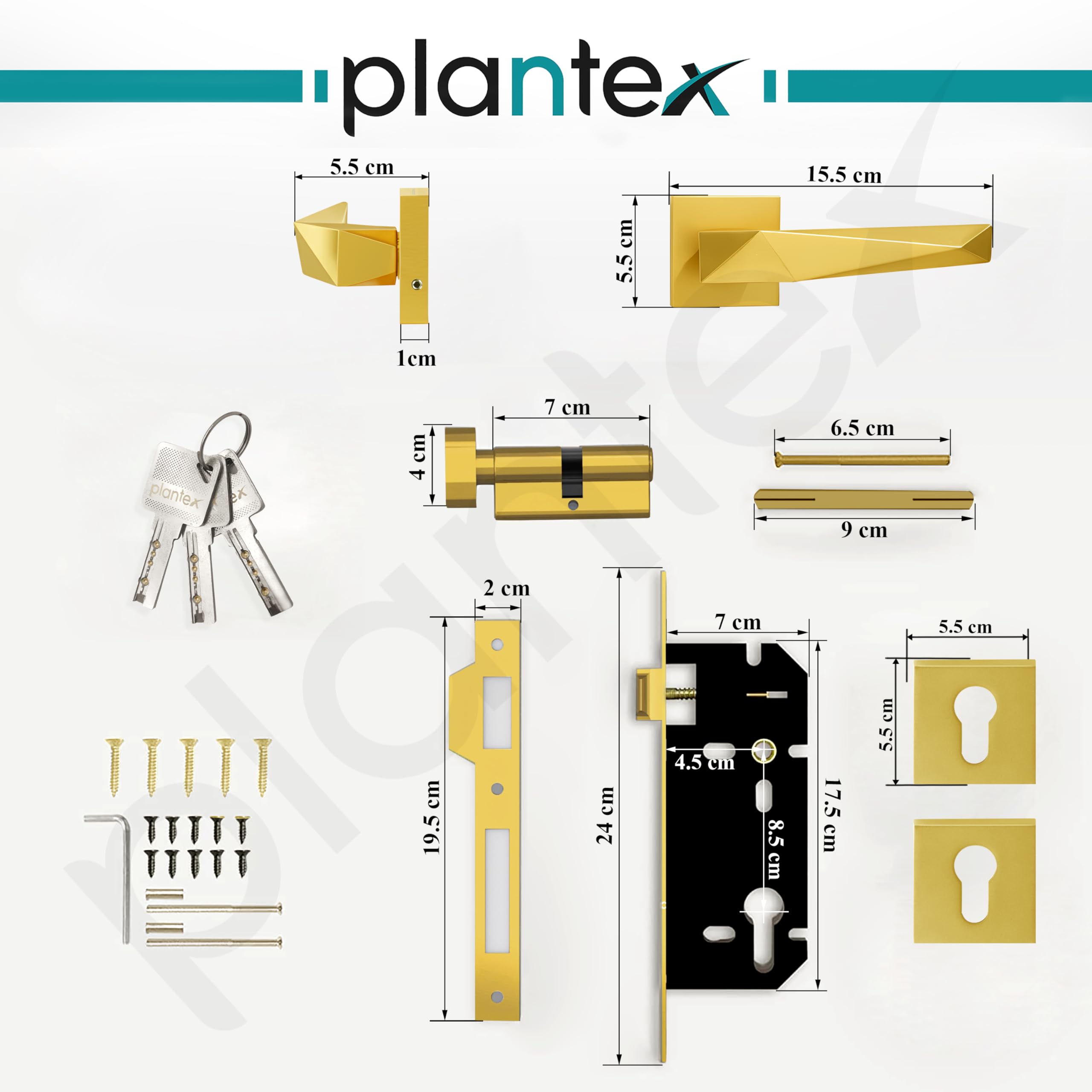 Plantex Mortise Lock - PVD Gold Security -6