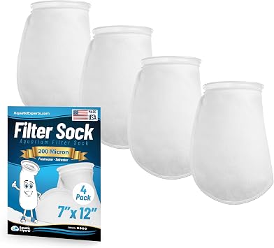 Aquatic Experts Felt Filter Socks 7 Inch Ring Style, 200 Micron Aquarium Filter Sock for Sumps & Aquariums 7" x 12", 4 Pack