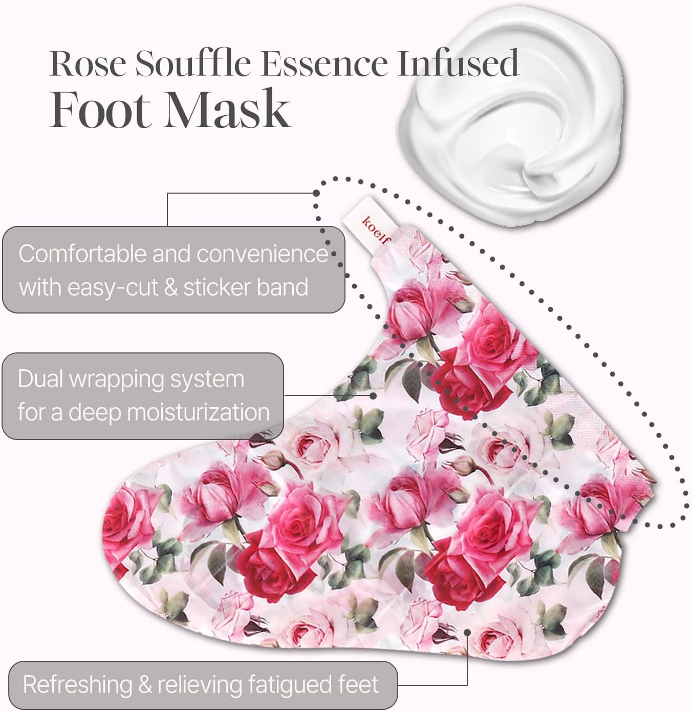 PETITFEE Rose Petal Satin Foot Mask (5pairs) - Intensive Nourishing Socks, Rose Scented Foot Repair Masks with Peptide, Collagen, Shea Butter, Urea for Silky Smooth Feet, Foot Treatment, Body Mask - Image 5