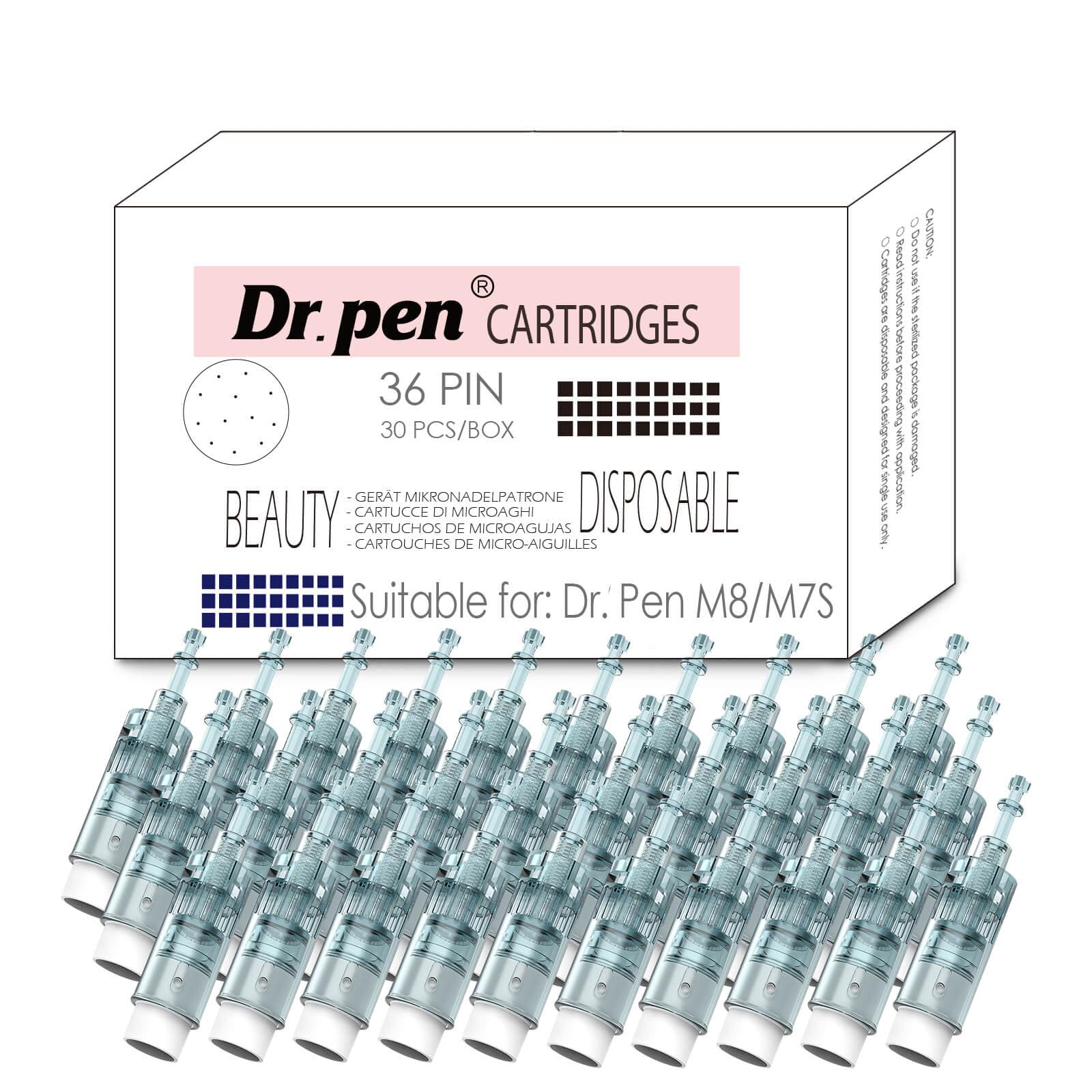 Dr Pen Ultima M8 / M7S Lot de 30 cartouches de rechange d'origine 36 broches stériles et hygiéniques à usage unique pour une peau lisse, uniforme et éclatante Compatible avec les appareils Dr Pen M8
