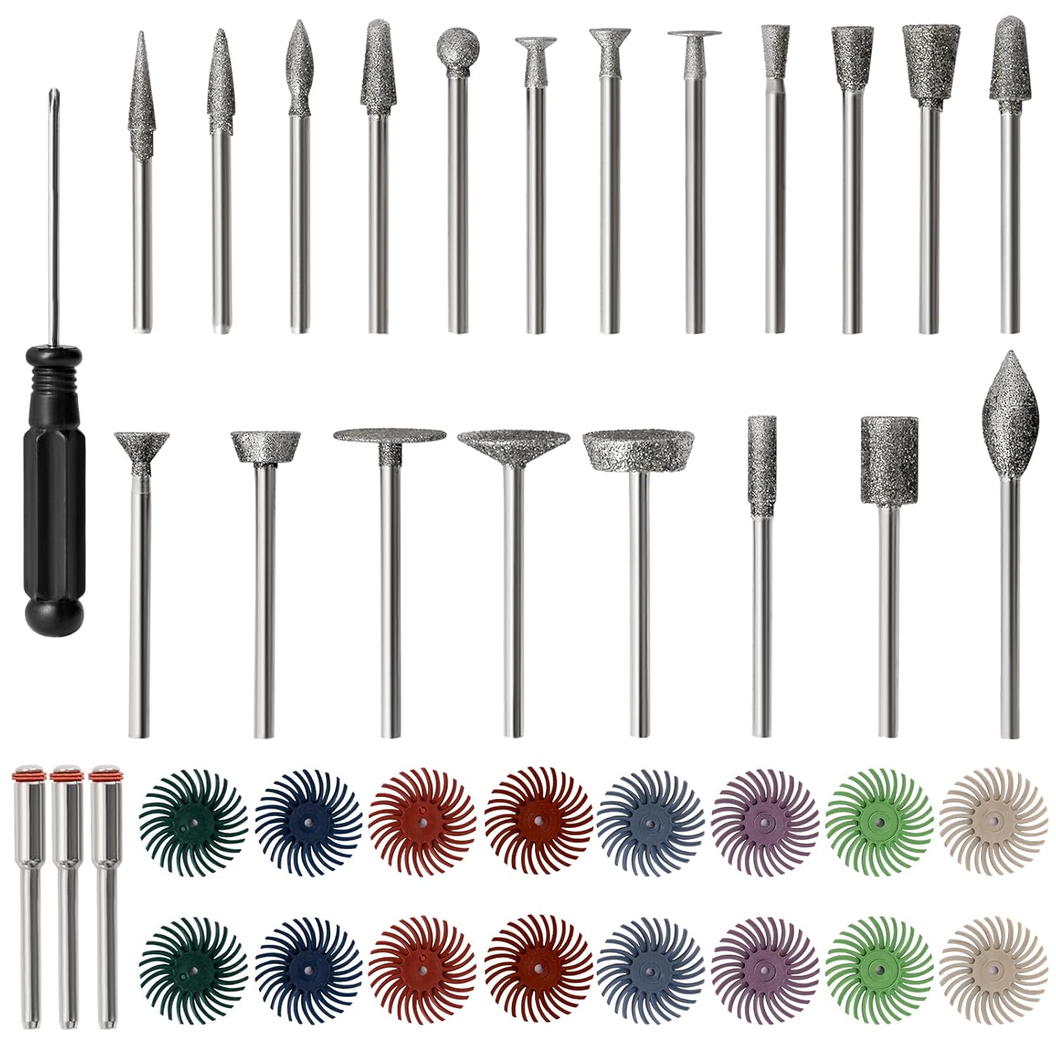 51Pcs Diamond Bits for Dremel Tool Accessories, HOMEIDOL Polishing Kits, 1" Radial Bristle Disc with 3/32", 1/8" Shank Rotary Tool Bits Diamond Grinding Bits for Stone Ceramics Metal Sanding