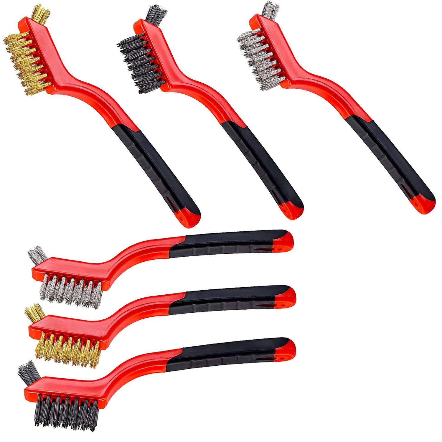 Wire Brush Set,Socell 6pcs Nylon/Brass/Stainless Steel Mini Metal Wire Scratch Brushes for Cleaning Rust,Welding Slag, Dirt--7 Inches