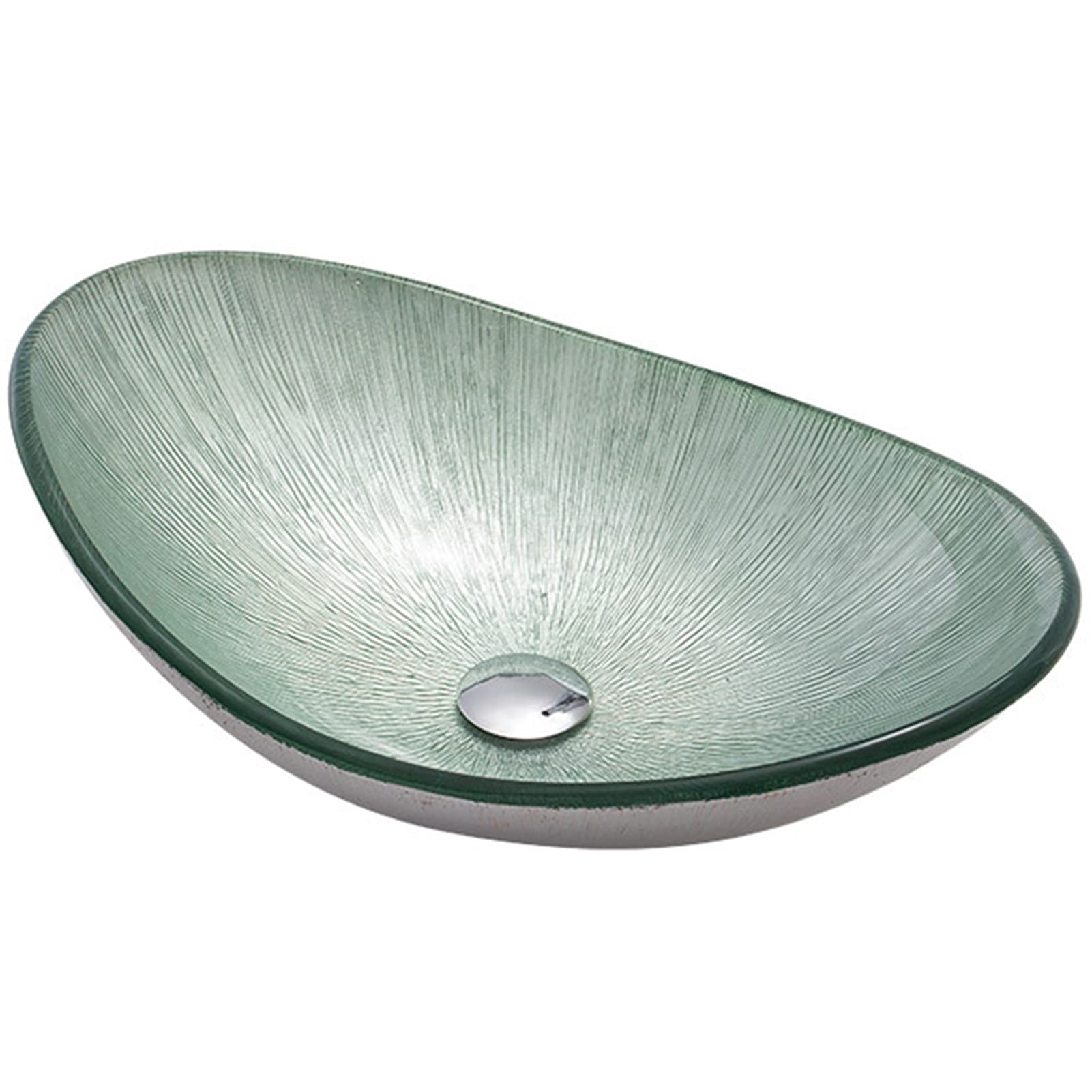 WOTZOV Vessel Sink With Drain Oval Bathroom Sink Faucet Combo With Faucet Pop-Up Drain Tempered Glass With Faucet,Green,Basin,Green basin (+accessories)