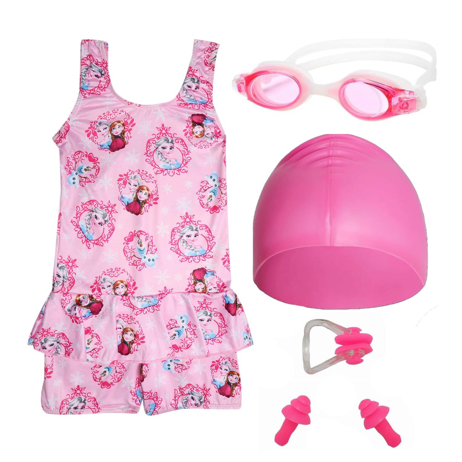 JMT Wear Swimming Kit for Girls with 1 Swimming Costume | Swim Suit | Swimwear | Swimming Dress Goggles Cap Ear Plug Nose Clip (4-5 Yr, Pink)-picture-24
