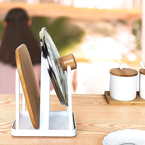 Miniatura 4 de VANRA Organizador de tabla de cortar, soporte de tapa de olla de acero de metal, soporte para tapa de olla de cocina, 2 ranuras (blanco)