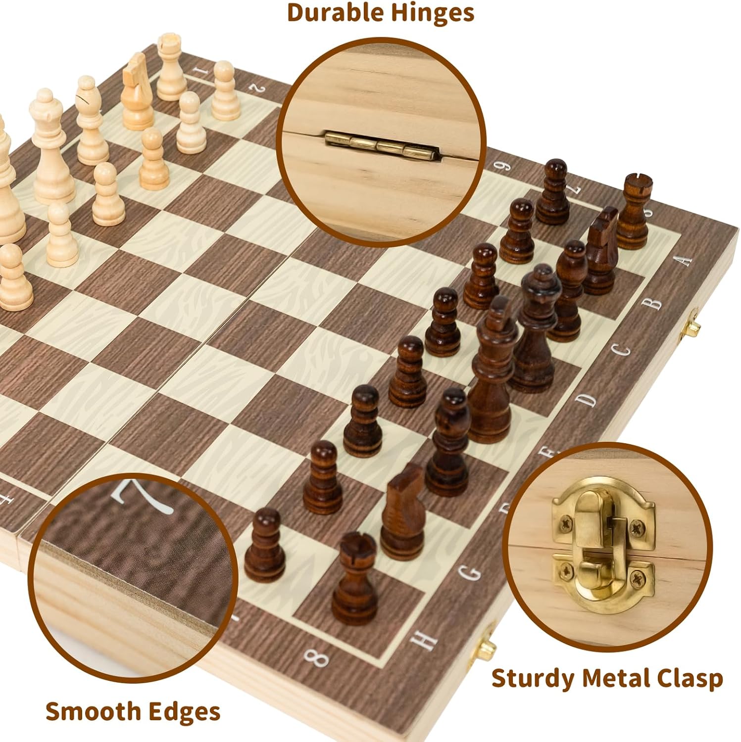Magnetic Wooden Chess Board Set – 15.3" Folding Travel Chess Sets with Storage Slots – 2 Extra Queens Chess Board Set for Kids Adults Beginners – Portable Chess Game with Pieces Storage