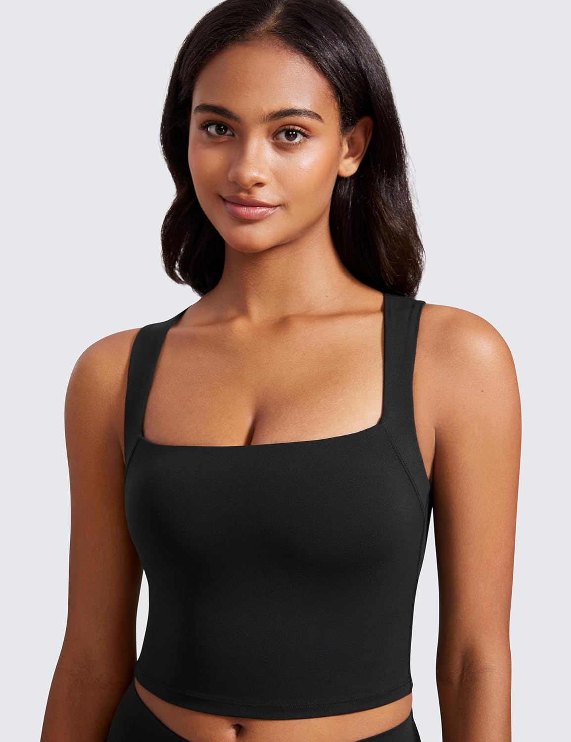 CRZ YOGA Butterluxe Womens Longline Square Neck Sports Bras - Basic Crop Tank Yoga Workout Tops with Built in Pads - Image 3