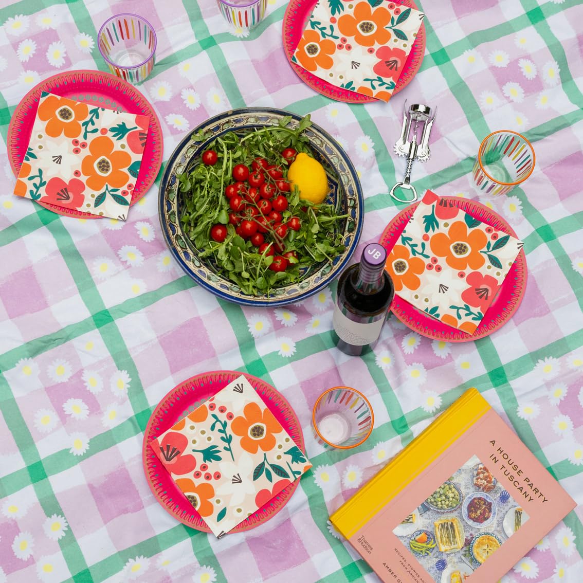Talking Tables 20 x różowe i zielone serwetki w kratkę w kratkę w kratkę na przyjęcia herbaciane, piknik, Dzień Matki, wielkanocne dekoracje stołu, wiosenne serwetki do decoupage, Eco-Choice | (BEZ