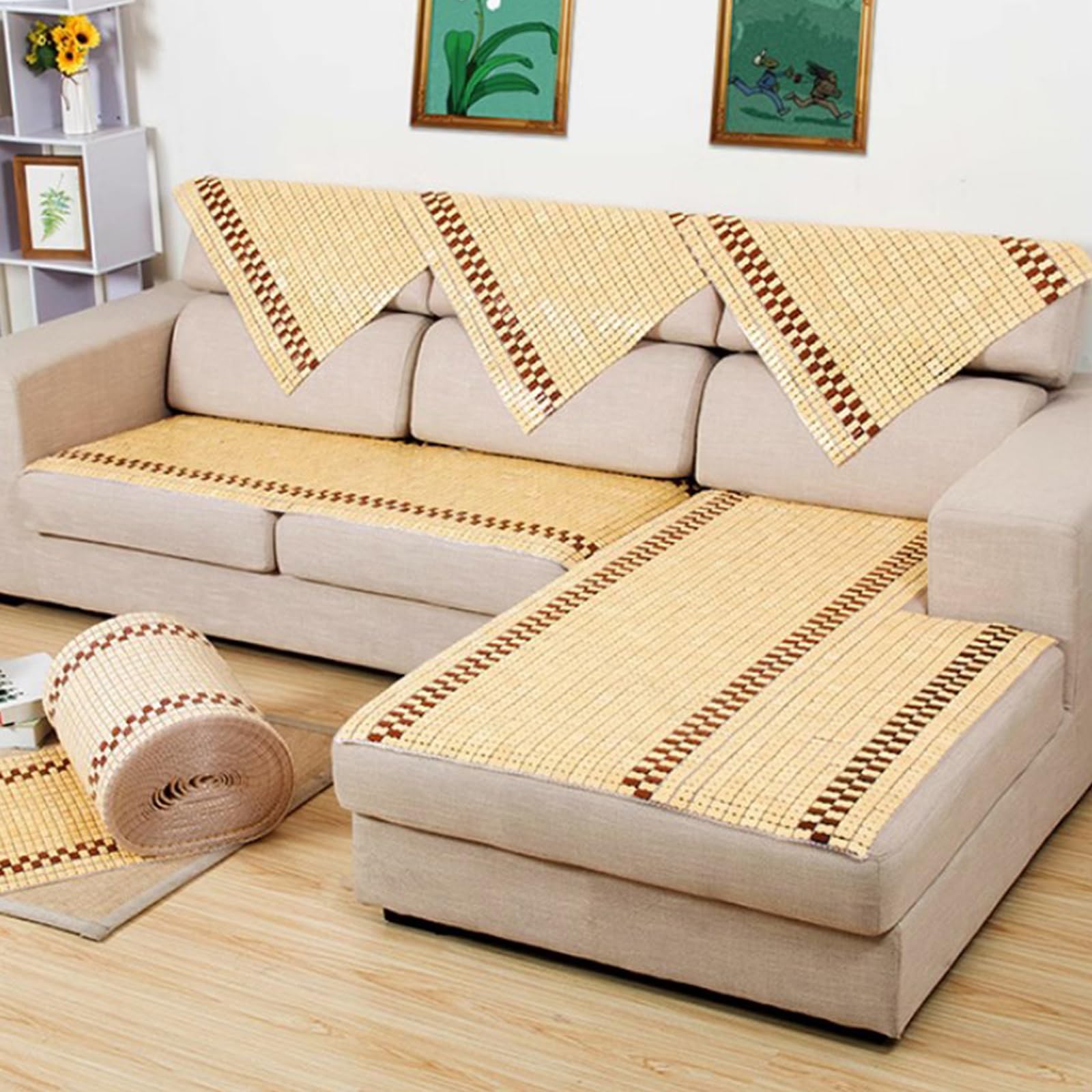Almohadilla de bambú para colchón de enfriamiento natural, transpirable, plegable, para aire acondicionado, para cama Mahjong, suave y refrescante (55 x 130 cm)